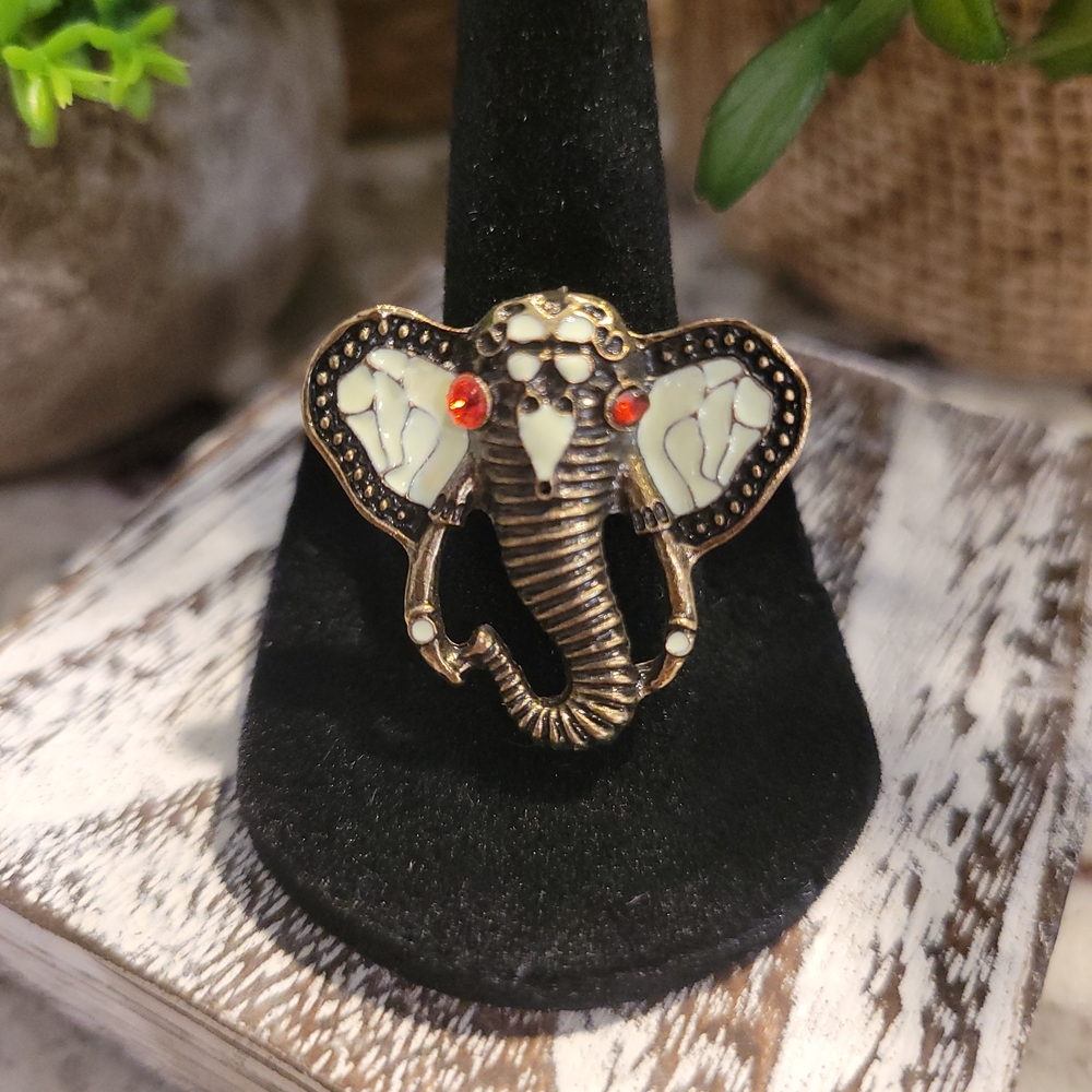 Elephant Ring with Red and White Accents